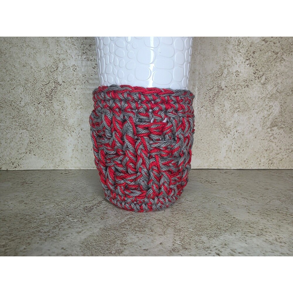 Handmade Crochet Drink cozy Coffee Cup sleeve USA seller Ohio State Colors